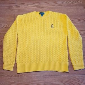 Lauren Ralph Lauren Women's Cable Knit Sweater Crest Logo Crewneck Sz Med Yellow